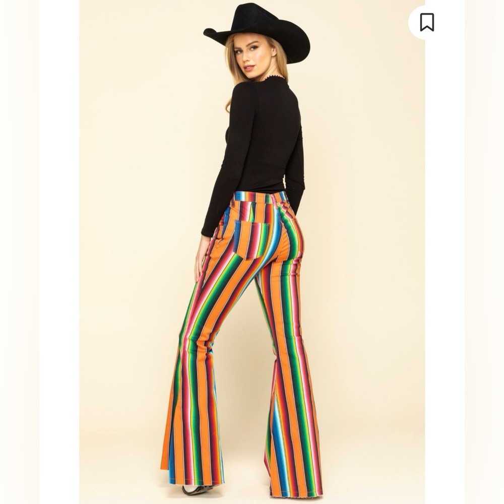 New Ranch Dressn Fallon Taylor Orange Serape Super Flares Flare Denim Jeans 00 - Picture 5 of 12